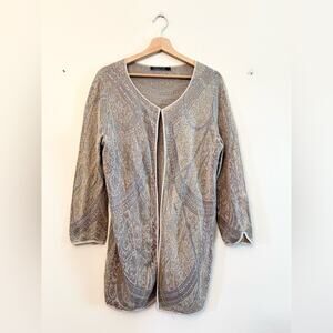 Peruvian connection pointelle knit long cardigan 100% Pima cotton lightweight